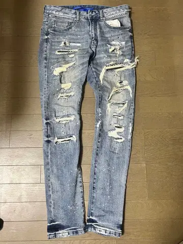 블루 느와르 데미지 가공 스키니 데님