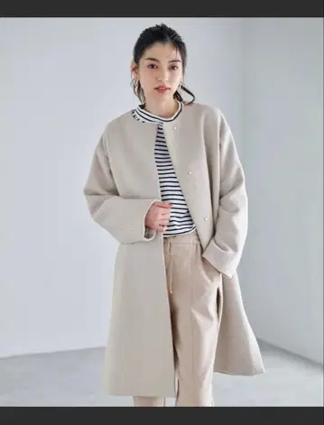 ANY (에니) [방풍 안감] 울 블렌드 노카라 코트 (에크루)