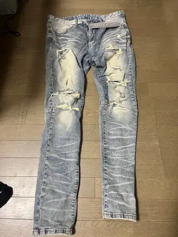 스키니 데님 SMOKE RISE 36 x 32 데미지 가공