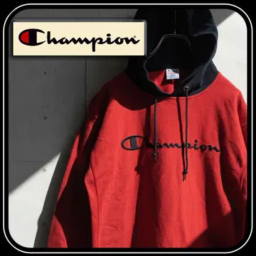 Champion Reverse Weave 롱티 후드 부착 레드/네이비
