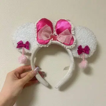 디즈니 미니 머리띠 귀찌 화이트 핑크