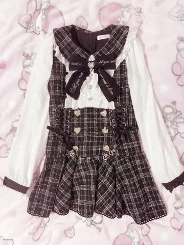 LIZLISA 메시지 리본 트위드 셋업