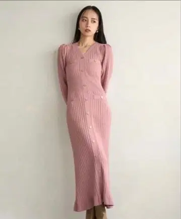 snidel 프론트 버튼 니트 원피스 핑크