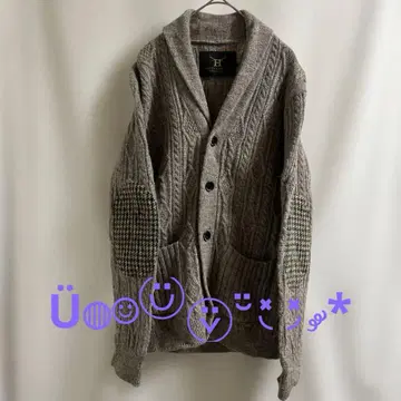 하운드투스 체크 패턴 엘르 엘보 패치 네프 니트 자켓 그레이