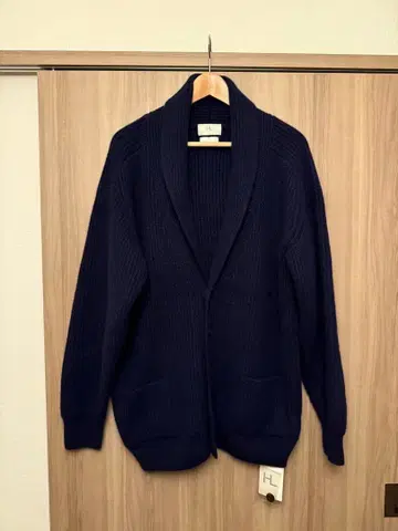 사이즈 2 헤릴 캐시미어 리브 스티치 숄 가디건 네이비