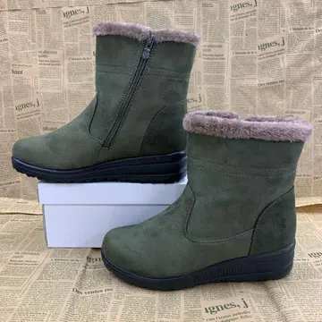새상품 여성용 23.0cm 보아 안감 경량 발수 숏부츠 그린 6442