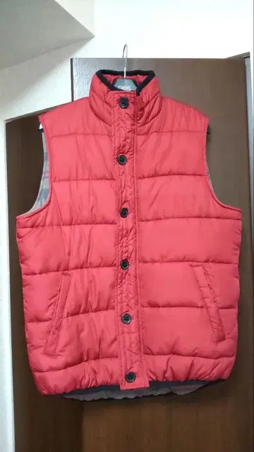 남성용 M 따뜻한 면 함유 빨간색 다운풍 베스트