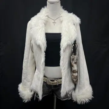 헤이세이 갸루 y2k 페어리 그런지 퍼 무스탕 자켓 화이트