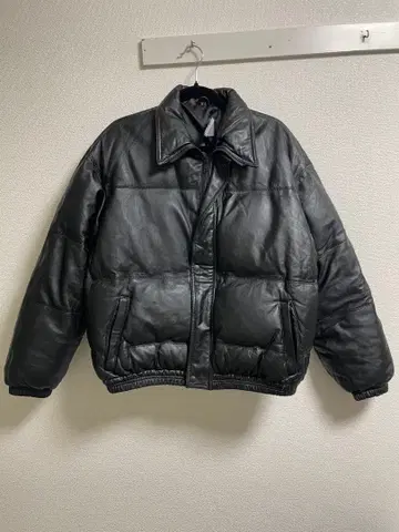 화이트 구스 가죽 다운 카라 부착 오픈 카라 다운 자켓