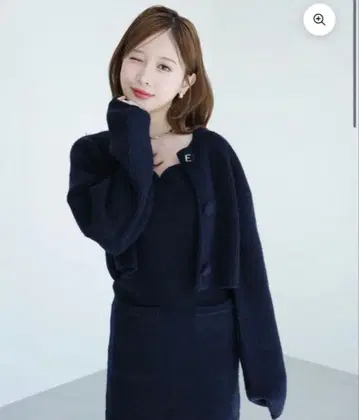 eimy istoire 로고 버튼 니트 세트 원피스 네이비