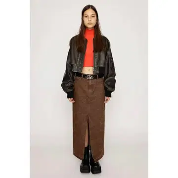 SLY CRACK WASH LW SLIT SK-E 브라운 타이트 스커트