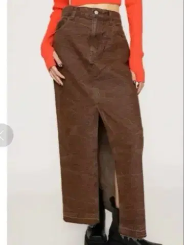 SLY CRACK WASH LW SLIT SK-E 브라운 타이트 스커트