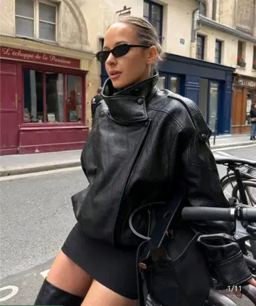 [ 미사용 새상품 ] 블랙 가죽 자켓 스탠드 카라