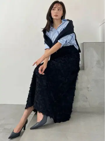 anuans 컷 자카드 세미 플레어 스커트