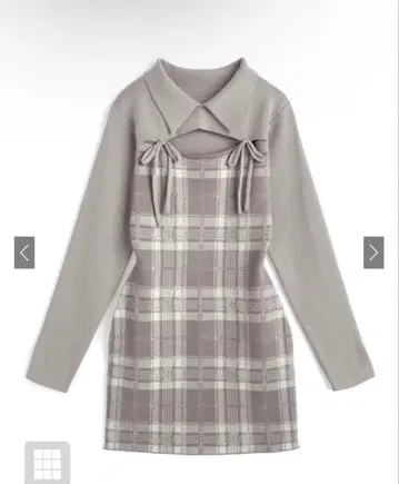 GRL 체크 무늬 프론트 오픈 리본 니트 미니 원피스[ru1373]