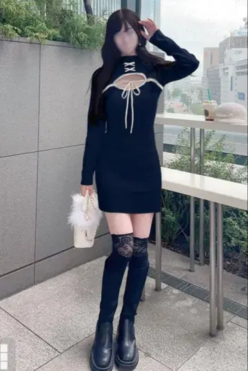 프론트 오픈 배색 리본 원피스 ru1355