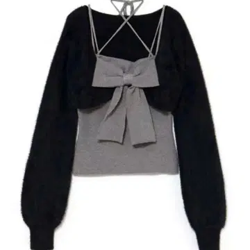 BUBBLES 리본 니트 앙상블 블랙