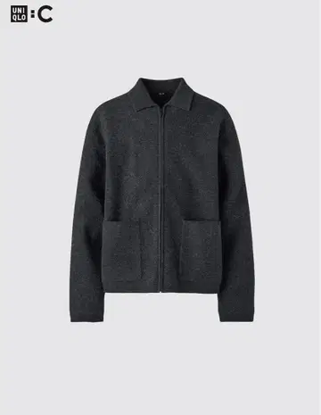 [ 거의 새상품 ] 유니클로C 니트 풀 지퍼 자켓 다크 그레이 M