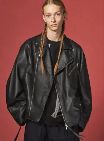 MAISONSPECIAL 램 가죽 프라임 오버 더블 라이더 자켓