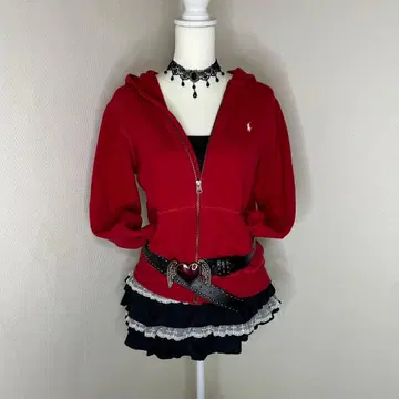 폴로 랄프 로렌 빨간색 풀 집업 후드티 L y2k 그런지 헤이세이 레트로