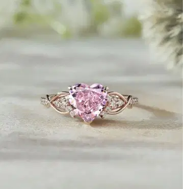 FJ 고품질 큐빅 지르코니아 반지 하트형 핑크