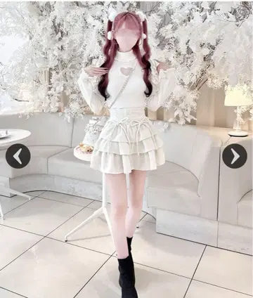 honey mew 트위드 캉캉 스커트 화이트