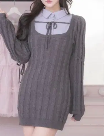 pium 레이어드 케이블 니트 원피스