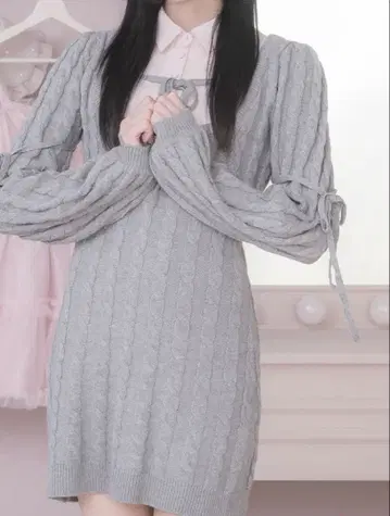 pium 레이어드 케이블 니트 원피스