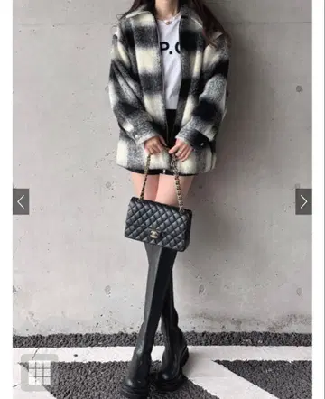 GRL 체크 무늬 스탠 칼라 샤기 블루종[dpk410]