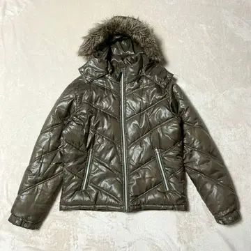 인기 모델 패딩 자켓 y2k 짧은 기장 광택 퍼 카키