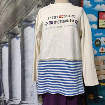 McGREGOR 긴팔 T셔츠 티셔츠 스트라이프 로고 일본제 면 100%