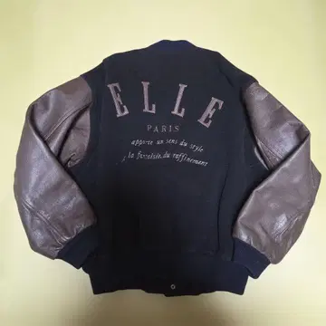 ELLE 바시티 자켓 이소재 아치 로고 가죽 자수 L 사이즈