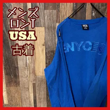 블루 자수 남성용 M 긴팔 티셔츠 USA 구제 의류 90s