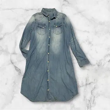 데님 셔츠 원피스 롱 기장 색빠짐 탁한 블루 캐주얼 여성용