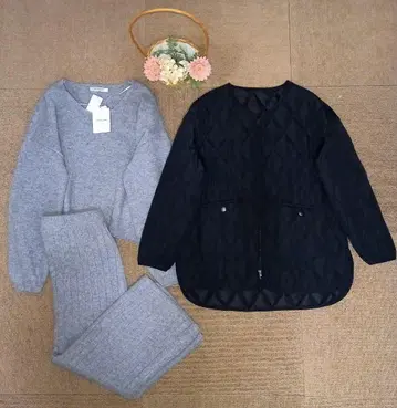 퀼팅 자켓과 그레이 니트 셋업 2세트