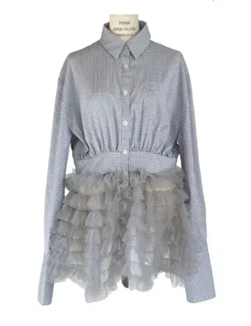 Honeymihoney 튤 페플럼 셔츠 체크 프릴 그레이