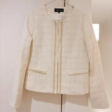 새상품급 INDIVI 라메 슬라브 트위드 자켓 아이보리
