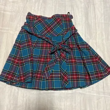 Emily temple cute 파랑과 빨간색 체크 무늬 플리츠 스커트