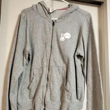 토끼 프린트 그레이 후드 부착 후드티