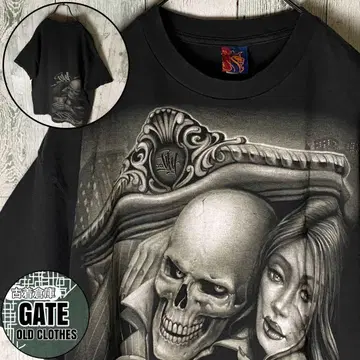 [ 미국산 ] 미국 구제 의류 해골 양면 디자인 t셔츠 XL 블랙 초레어