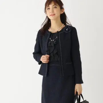 INDIVI 네오 브라이트 트위드 자켓 네이비