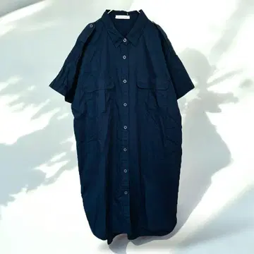 [로리즈팜] 반팔 셔츠 원피스 L 네이비 밀리터리 코튼