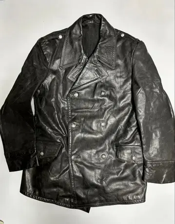 독일 연방 경찰 폴리스맨 더블 브레스트 가죽 자켓 하프 코트