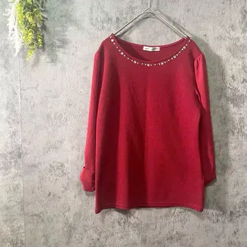 헬시카렌 긴팔 티셔츠 풀오버 비쥬 장식 리본 소매 예쁜 M