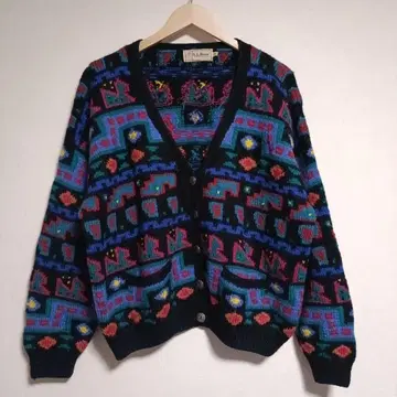 80s 엘엘빈 울 가디건 올 패턴 여성용 홍콩제