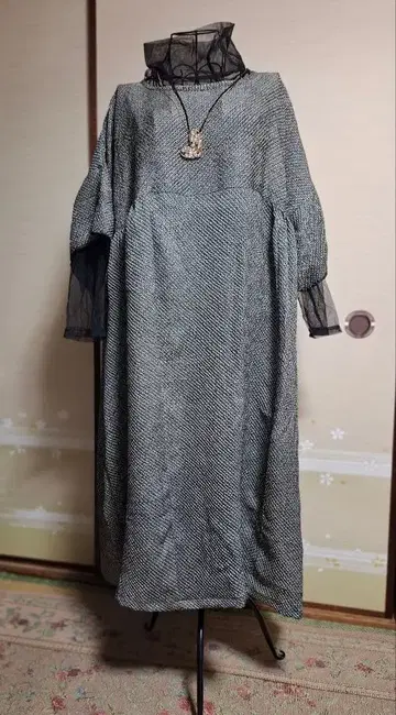 기모노 리메이크 154 시보리 원피스 말차색과 브라운