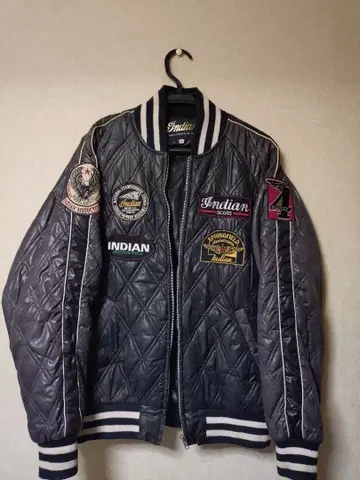 구제 의류 인디언 모터사이클 퀼팅 블랙 그레이 페이드 자수 XL