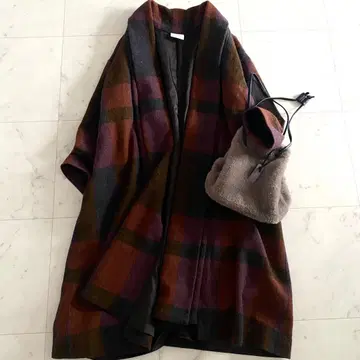새상품급 yuni 유니 뷔르데사봉 BIG CHECK 롱 코트 일본제 F