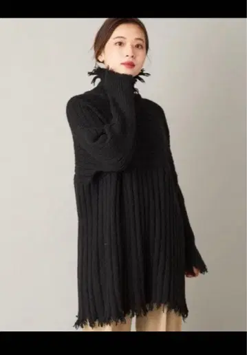 CIAOPANIC 데미지 터틀넥 니트 풀오버 블랙