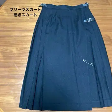 요크랜드 플리츠 스커트 랩 스커트 버클 포함 블랙 울